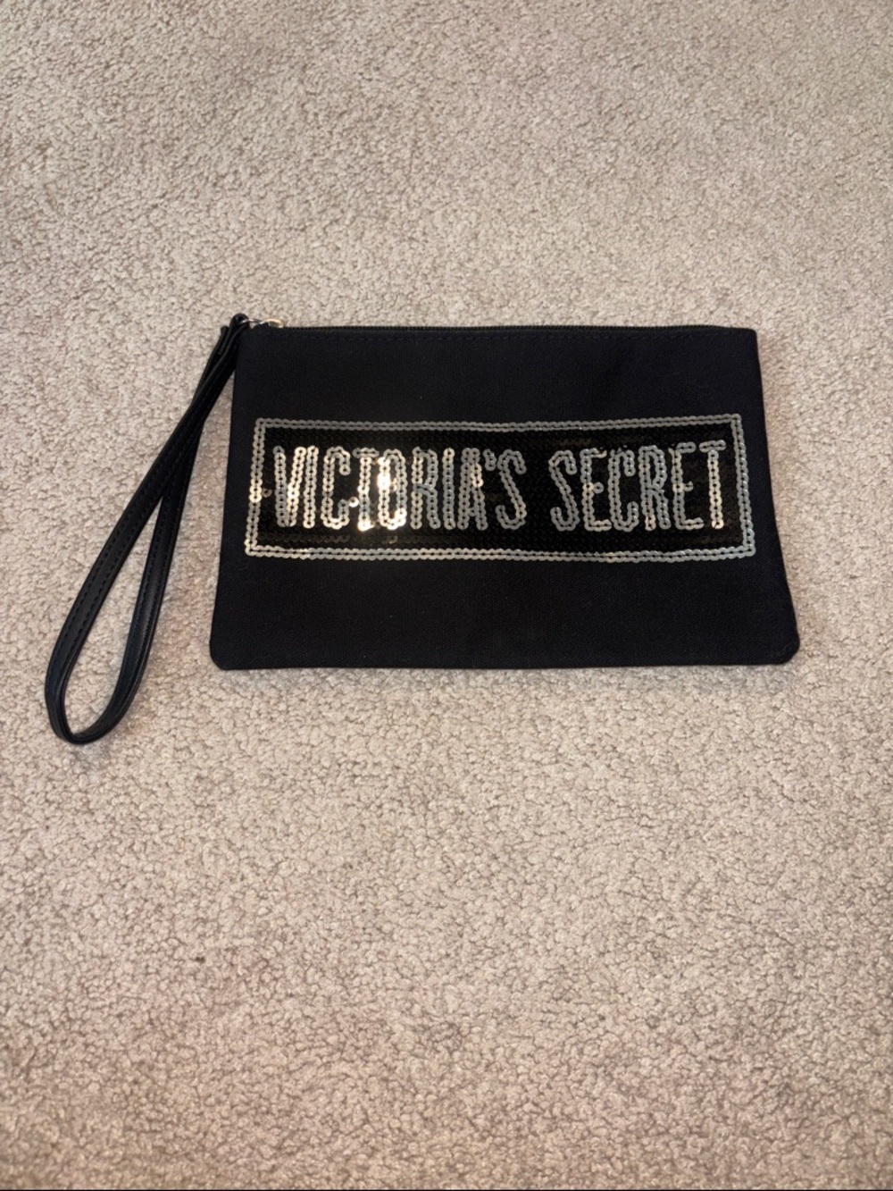Victoria's Secret Black Clutch Wristlet with Silver Sequin Logo